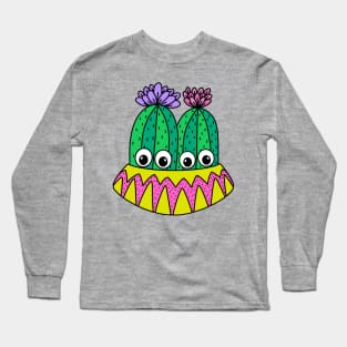 Cute Cactus Design #299: Pretty Potted Cactus With Flowers Long Sleeve T-Shirt